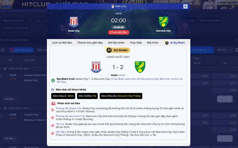Dự đoán AI Stoke vs Norwich 02h00 ngày 02/9/2026