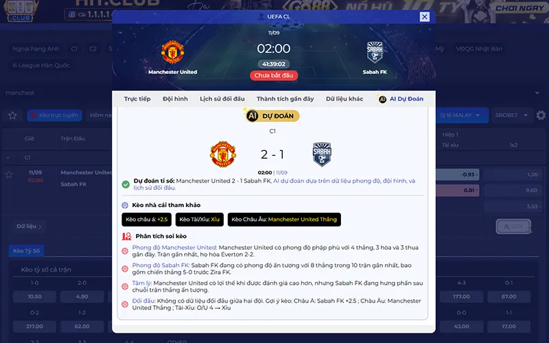 Dự đoán AI Man Utd vs Sabah Baku 02h00 ngày 11/9/2026